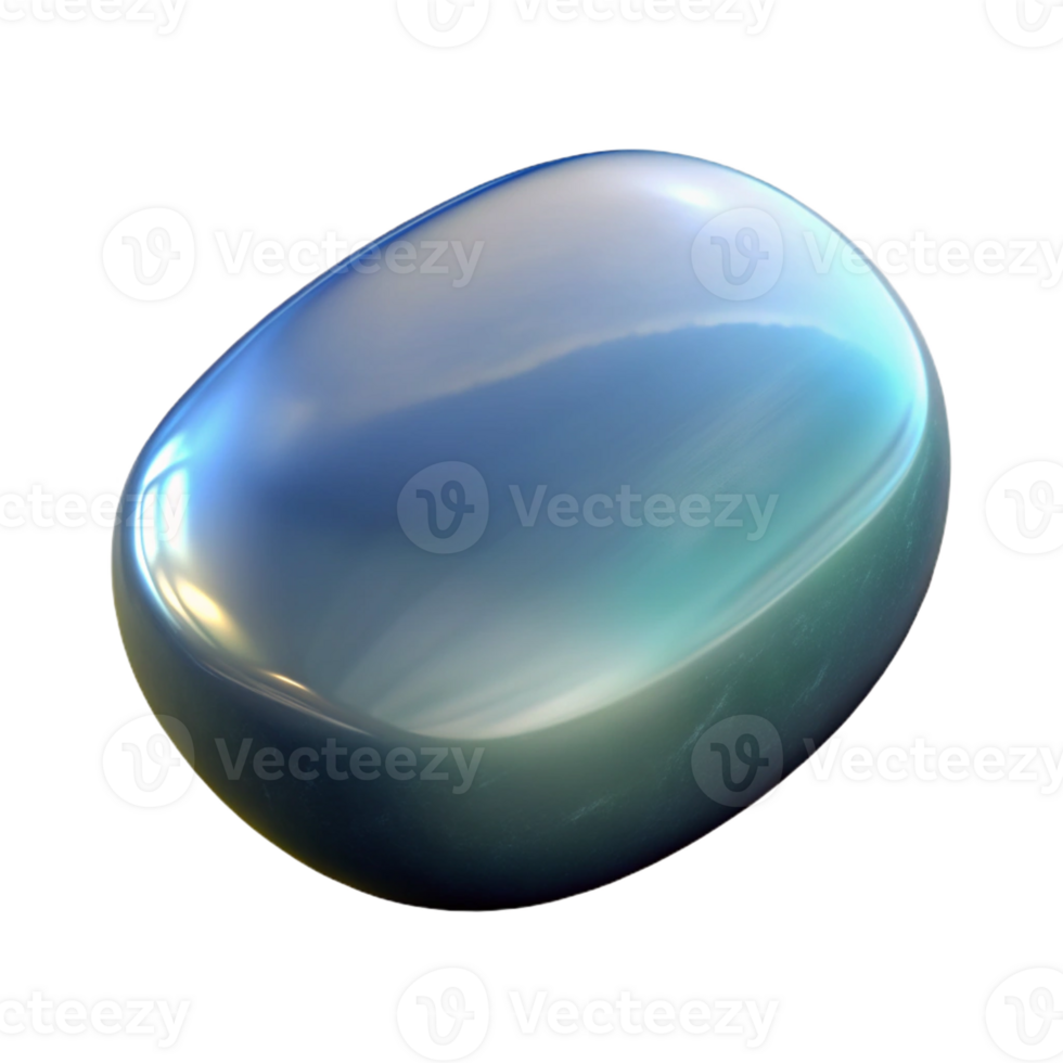 dramatic vintage A polished river stone, smooth surface, reflecting the sky, realistic rendering genuine png