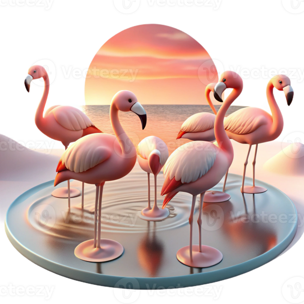 extraordinary classic A flock of flamingos wading in a shallow lagoon, reflecting the pastel hues of sunset, painted in a serene, impressionistic style genuine png