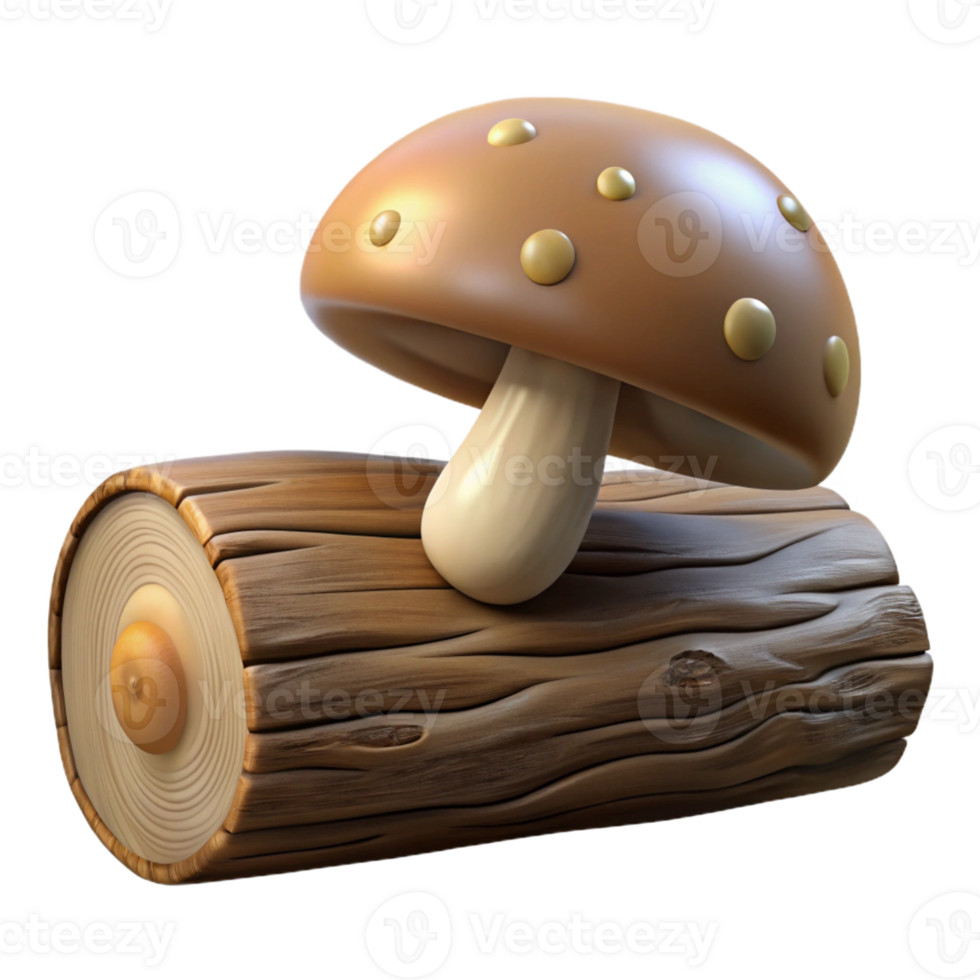 beautiful minimalist A mushroom growing from a fallen log, detailed texture, earthy tones, natural lighting detailed png