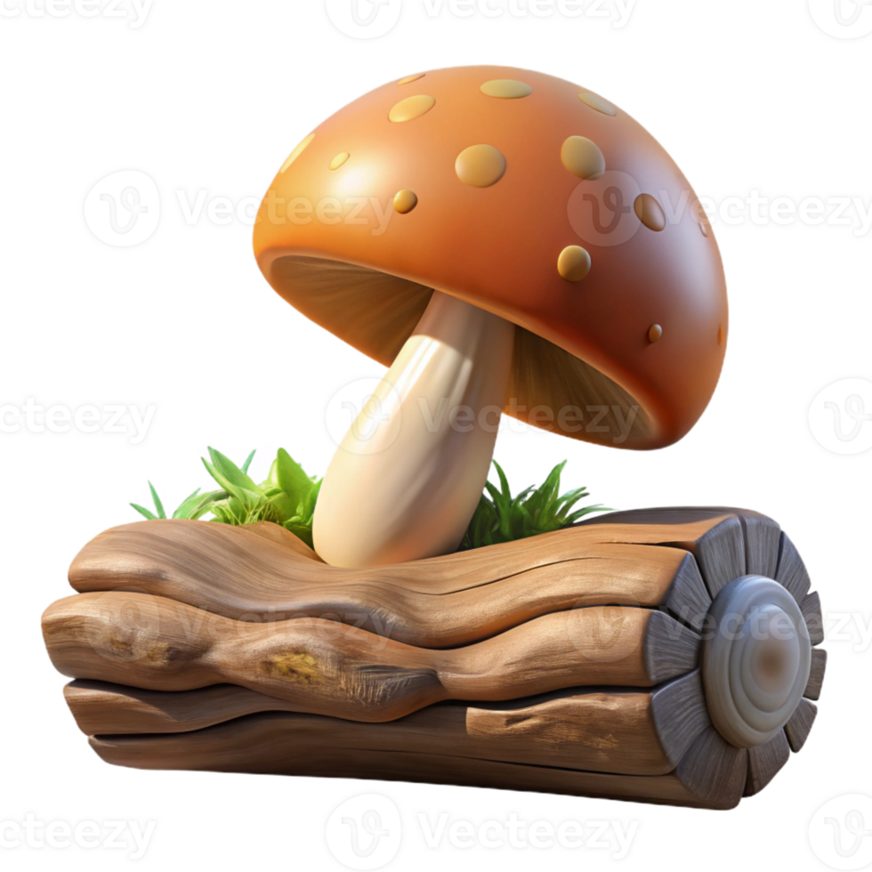 beautiful rustic A mushroom growing from a fallen log, detailed texture, earthy tones, natural lighting authentic png
