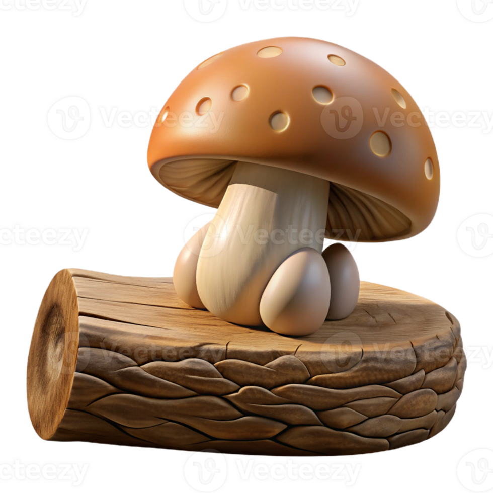 elegant abstract A mushroom growing from a fallen log, detailed texture, earthy tones, natural lighting high resolution png