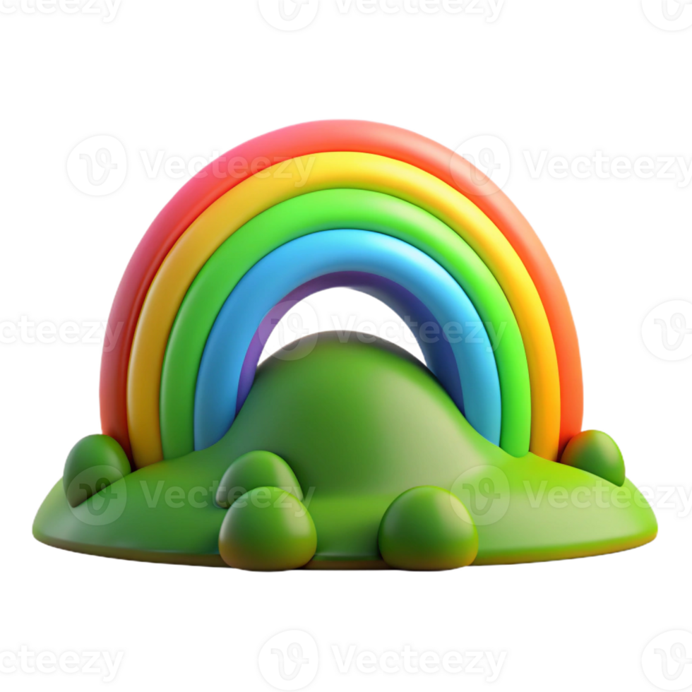impressive modern A rainbow arcing over a lush green valley, vibrant colors, soft light premium png