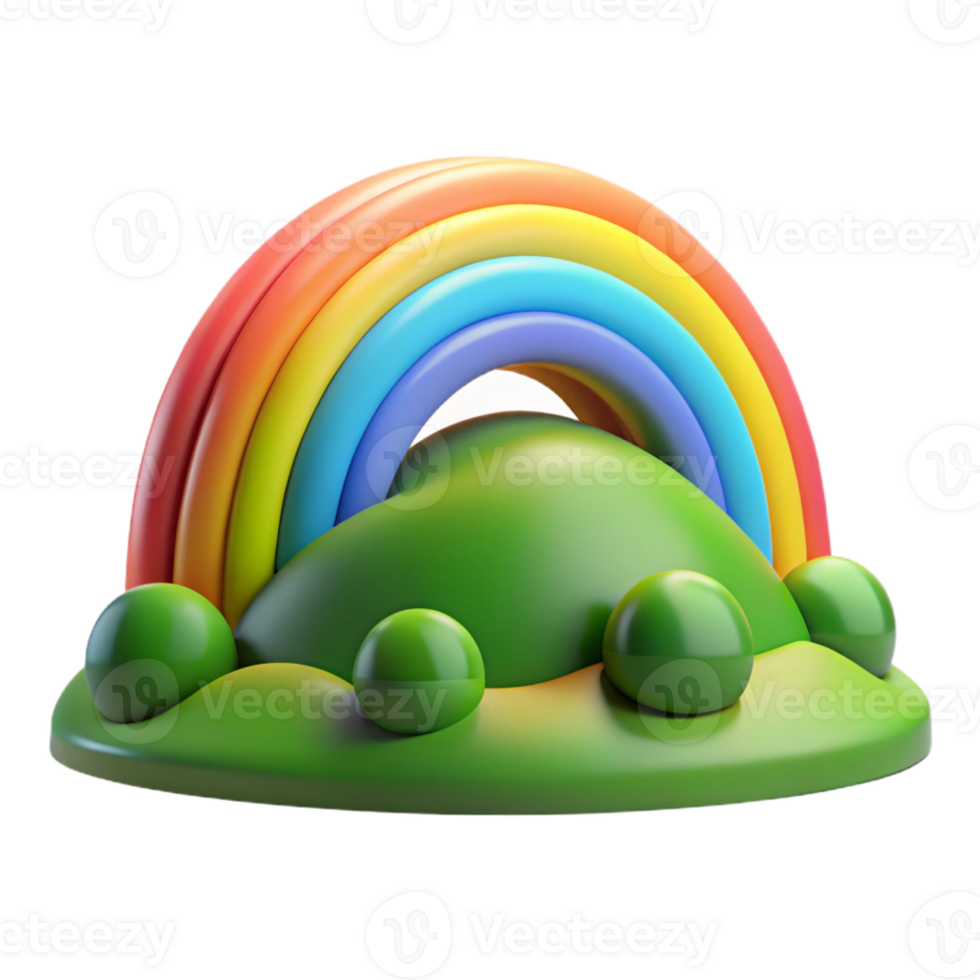 impressive creative A rainbow arcing over a lush green valley, vibrant colors, soft light professional png