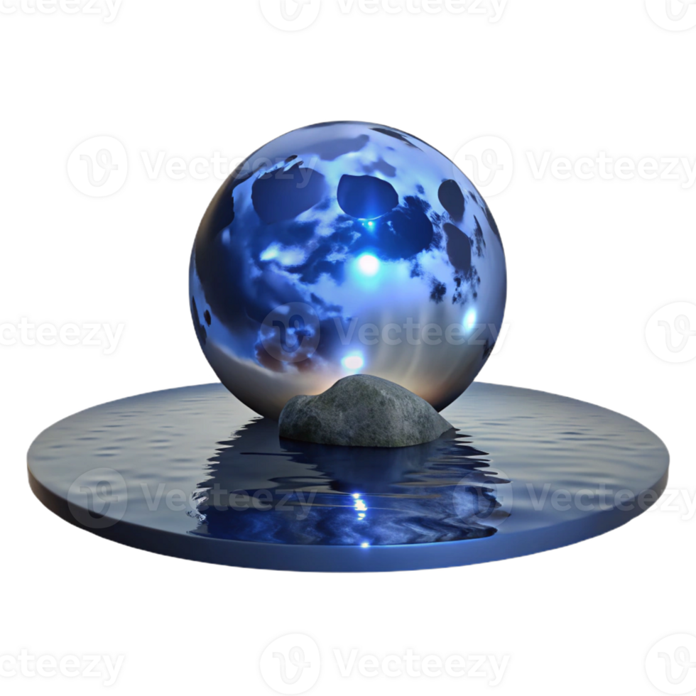 impressive modern A full moon reflected in a still lake, ethereal glow, dark blue and silver color palette exclusive png