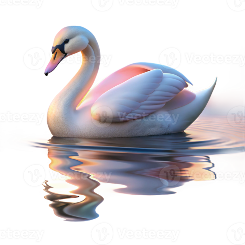 beautiful classic A graceful swan gliding across a still lake, reflecting the pastel hues of the sunset, dreamlike and ethereal style high resolution png