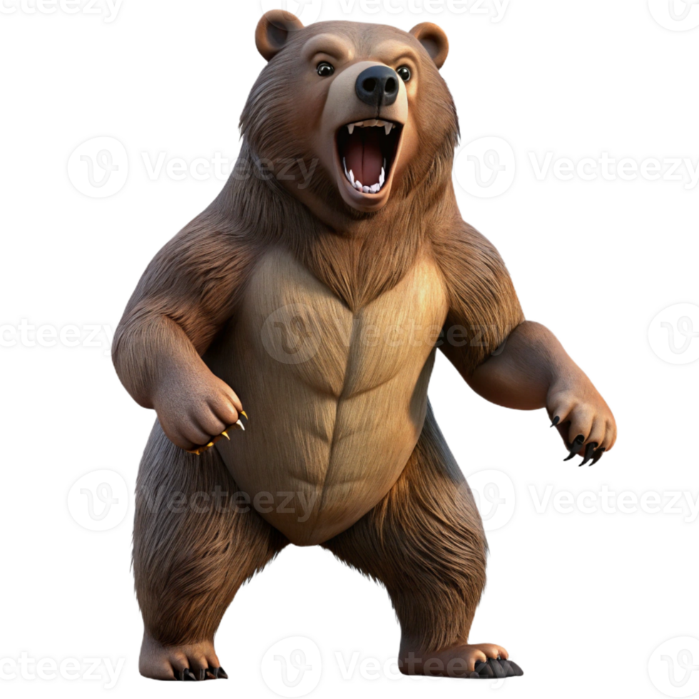 extraordinary artistic A powerful grizzly bear standing on its hind legs, roaring towards the sky, dynamic lighting emphasizing its muscular build. Wildlife photography style 4K png