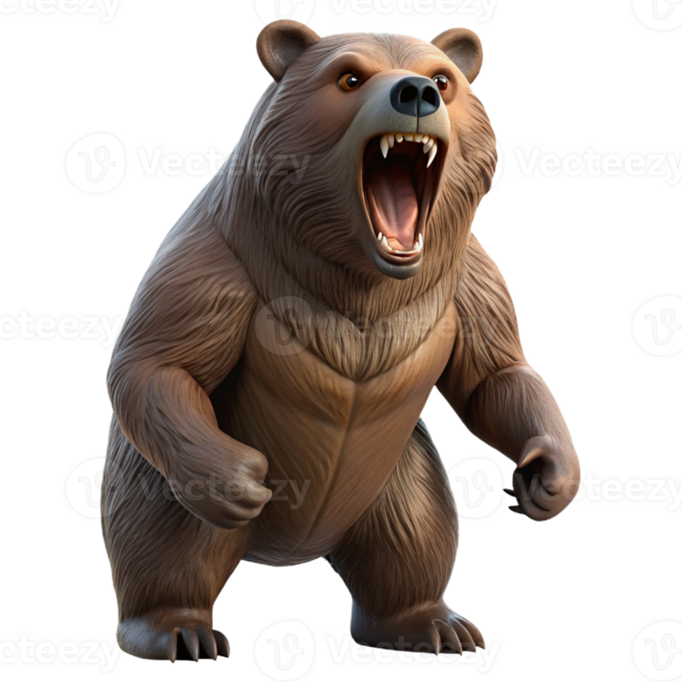 dramatic contemporary A powerful grizzly bear standing on its hind legs, roaring towards the sky, dynamic lighting emphasizing its muscular build. Wildlife photography style original png