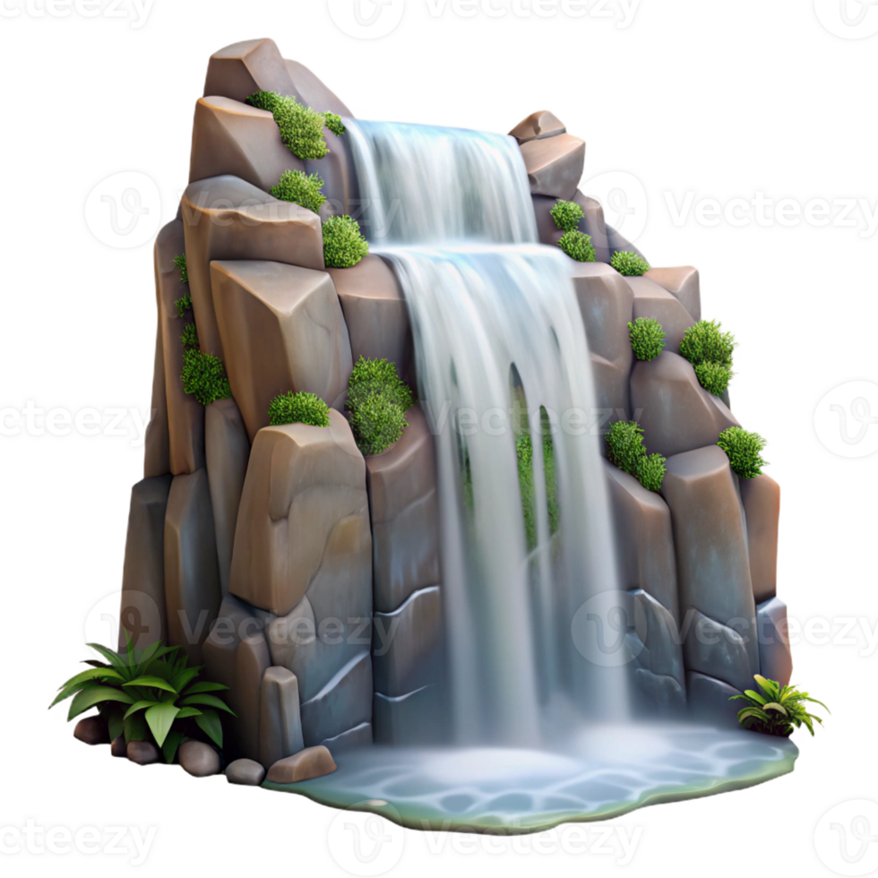 stunning traditional A waterfall cascading down a cliff face, powerful flow of water, mist and spray, natural lighting high quality png