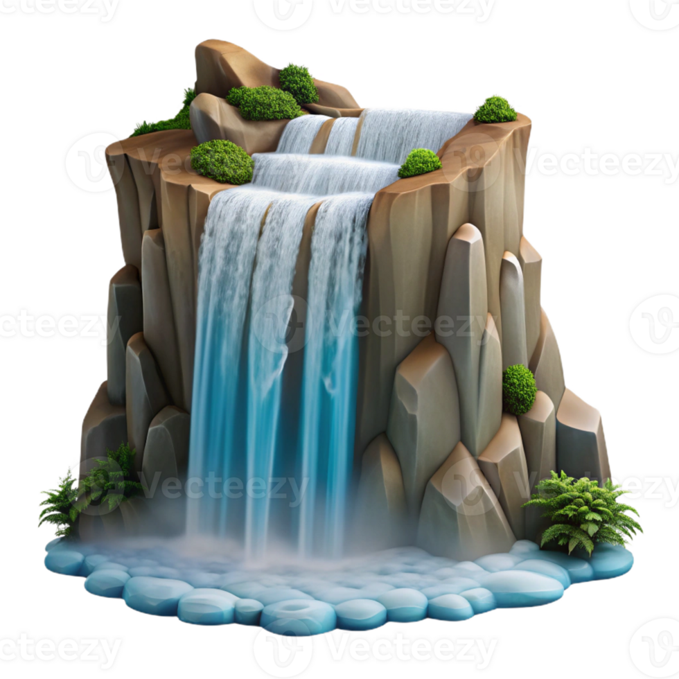 vibrant classic A waterfall cascading down a cliff face, powerful flow of water, mist and spray, natural lighting professional png