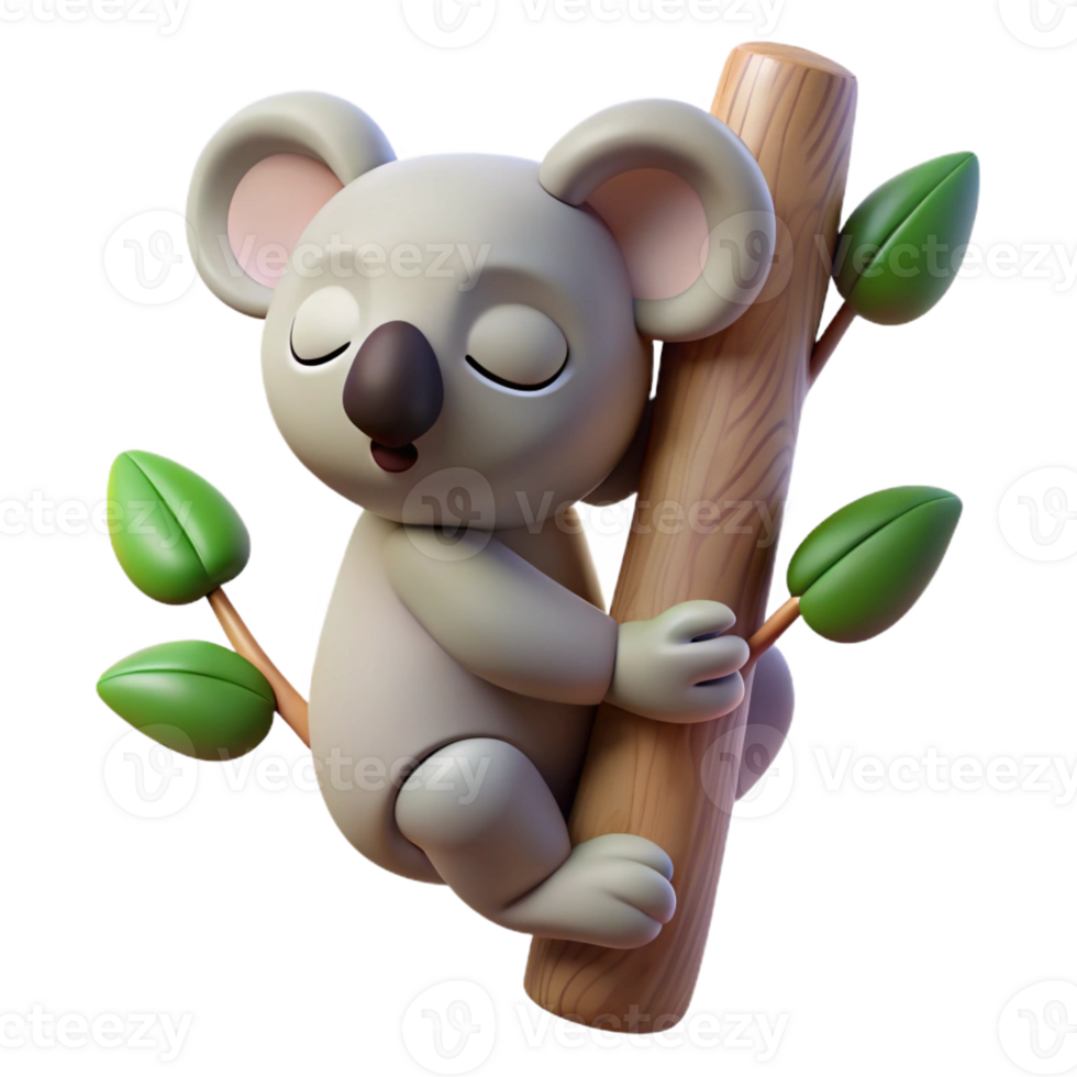 vibrant contemporary A sleepy koala clinging to a eucalyptus tree, soft, diffused lighting creating a peaceful atmosphere high quality png