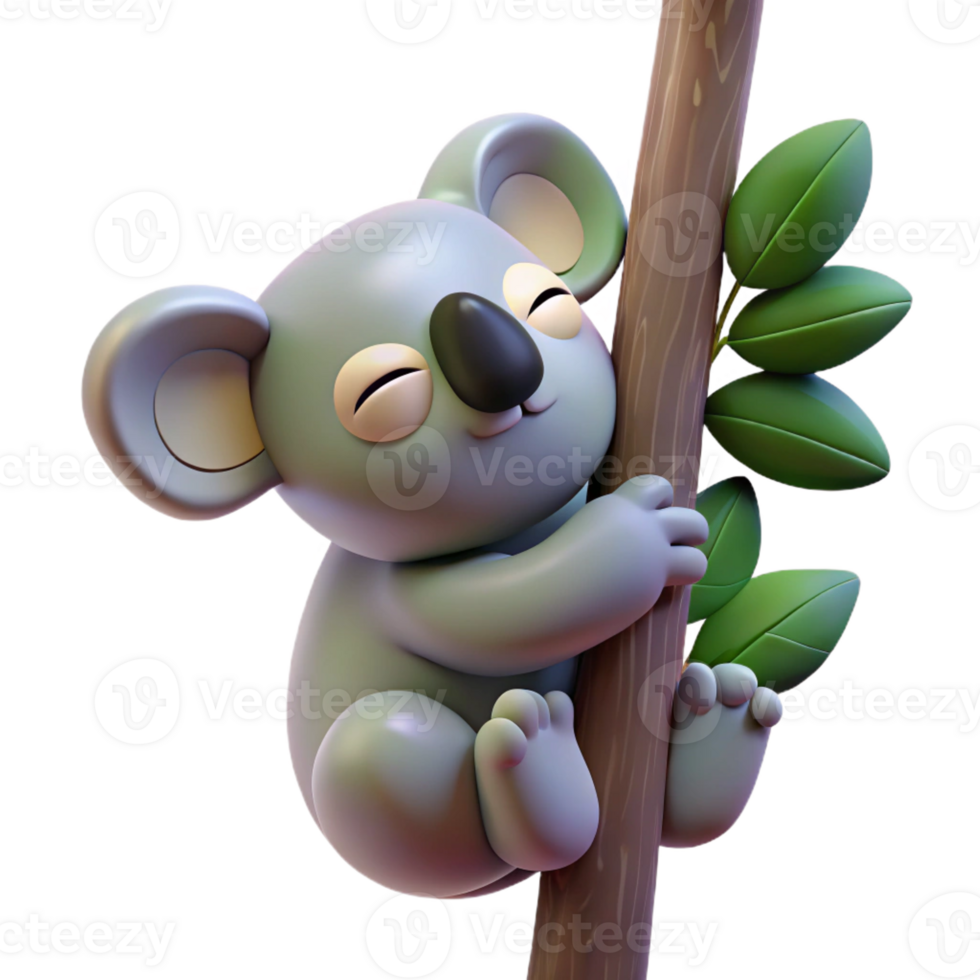 dramatic minimalist A sleepy koala clinging to a eucalyptus tree, soft, diffused lighting creating a peaceful atmosphere authentic png