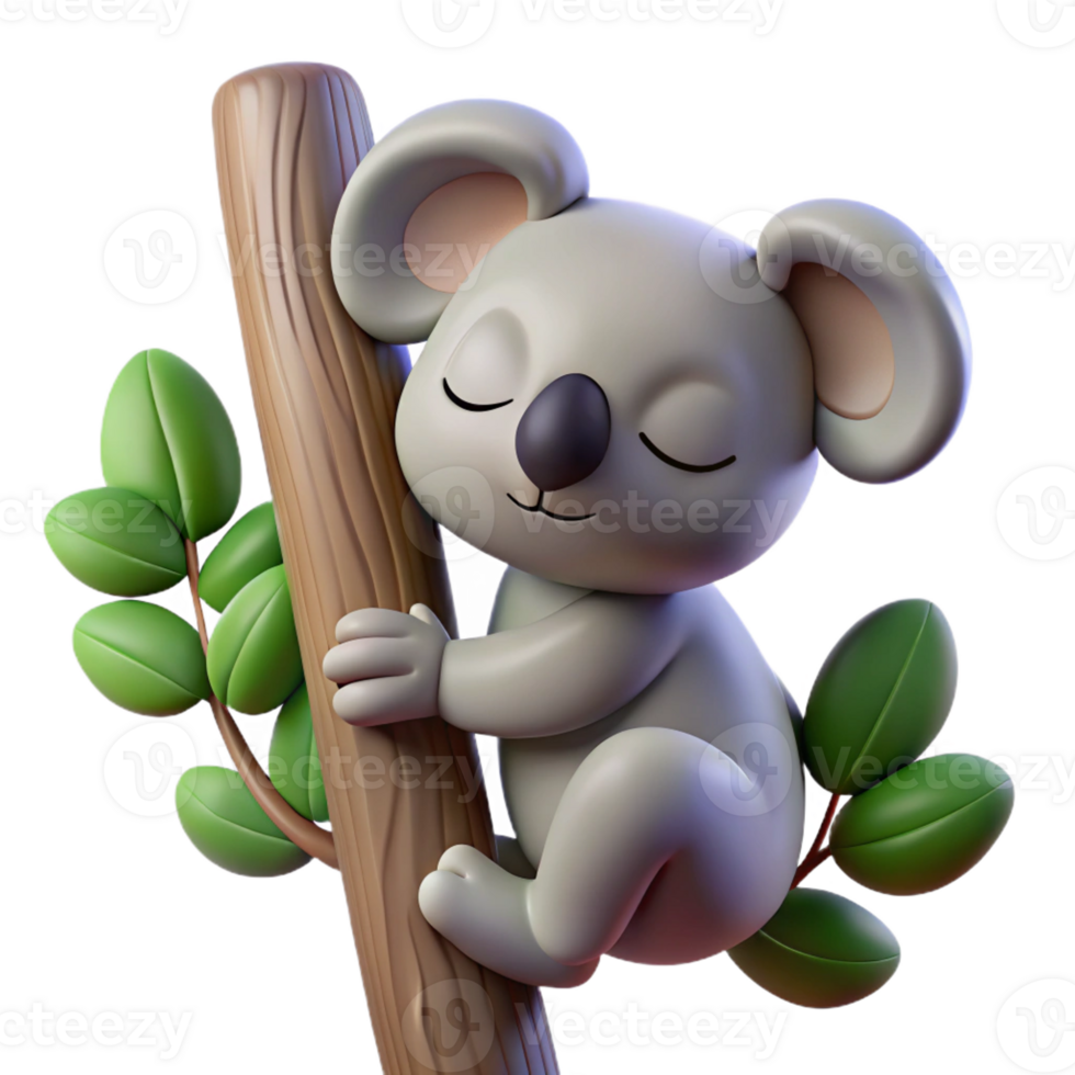 extraordinary classic A sleepy koala clinging to a eucalyptus tree, soft, diffused lighting creating a peaceful atmosphere original png