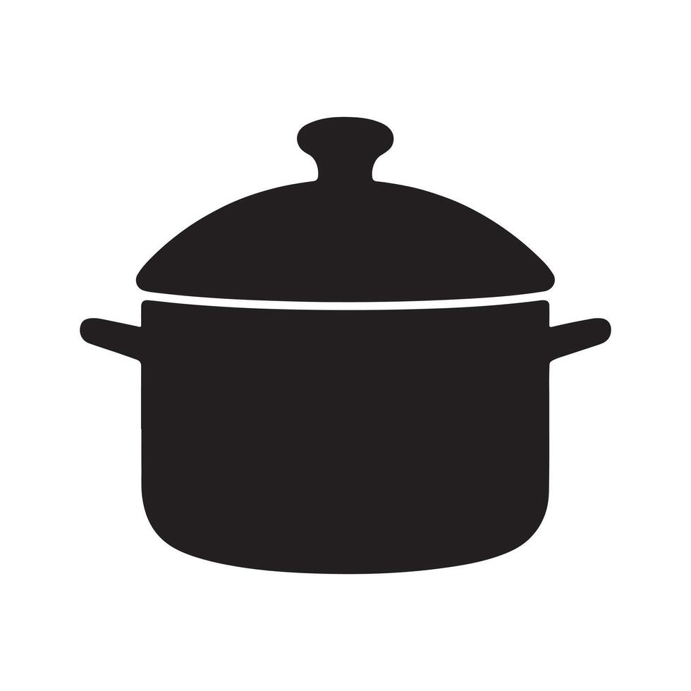 Black Silhouette of Cooking Pot with Lid for Kitchen and Culinary Design vector