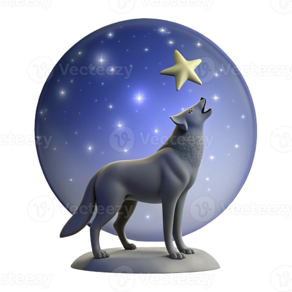 serene artistic A solitary wolf howling at the moon, silhouetted against a starry night sky genuine png