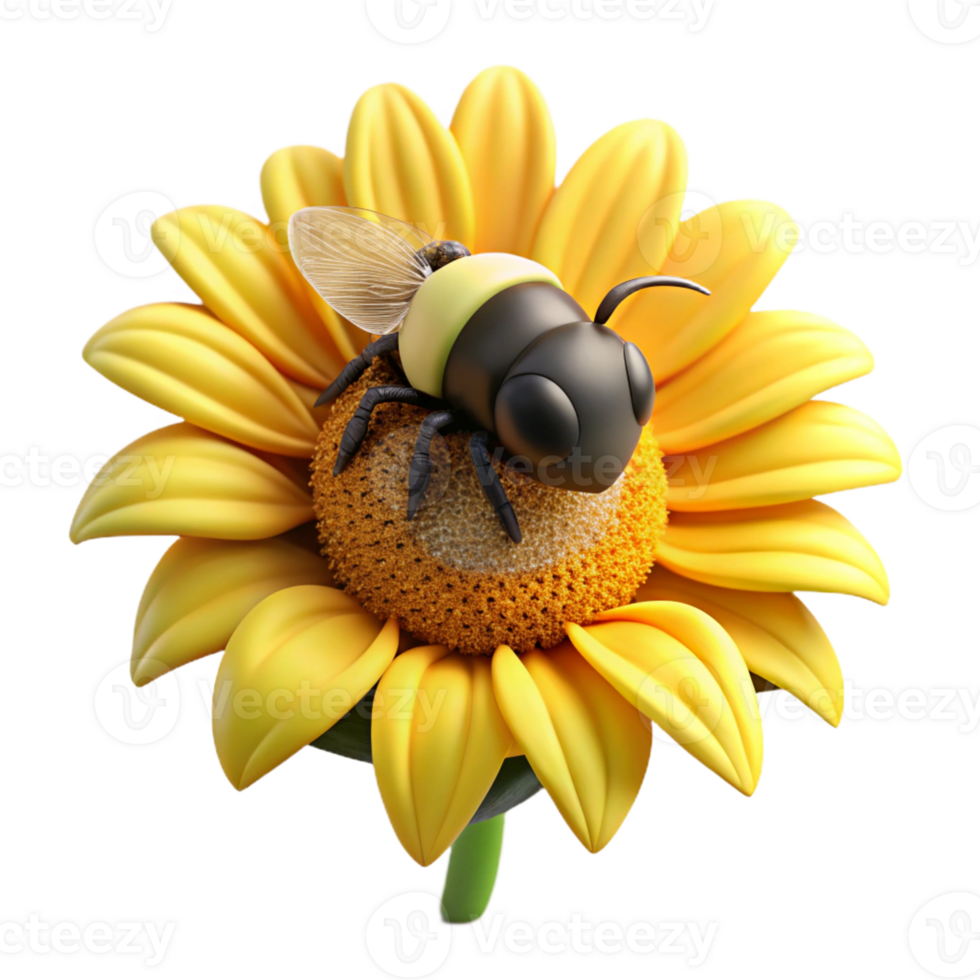 beautiful minimalist Close-up of a bumblebee collecting pollen from a vibrant sunflower, natural light, National Geographic style high resolution png