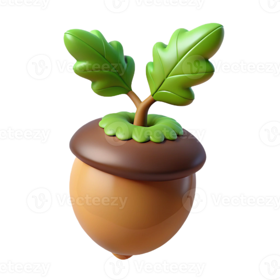 wonderful creative A sprouting acorn with a tiny oak tree emerging, soft light, hopeful and vibrant, illustrative style exclusive png