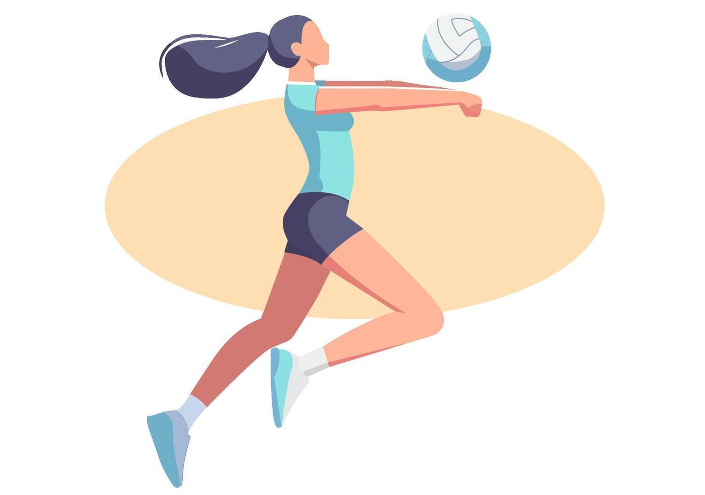 A young woman jumps to catch a volleyball to continue fighting in the game. vector