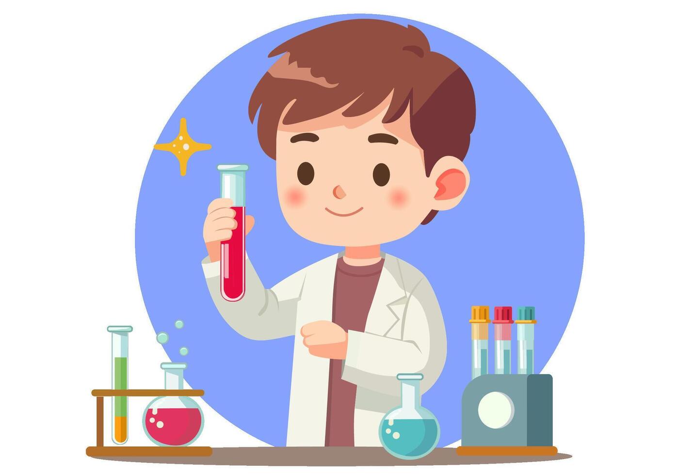 Little scientists are doing science experiments. vector