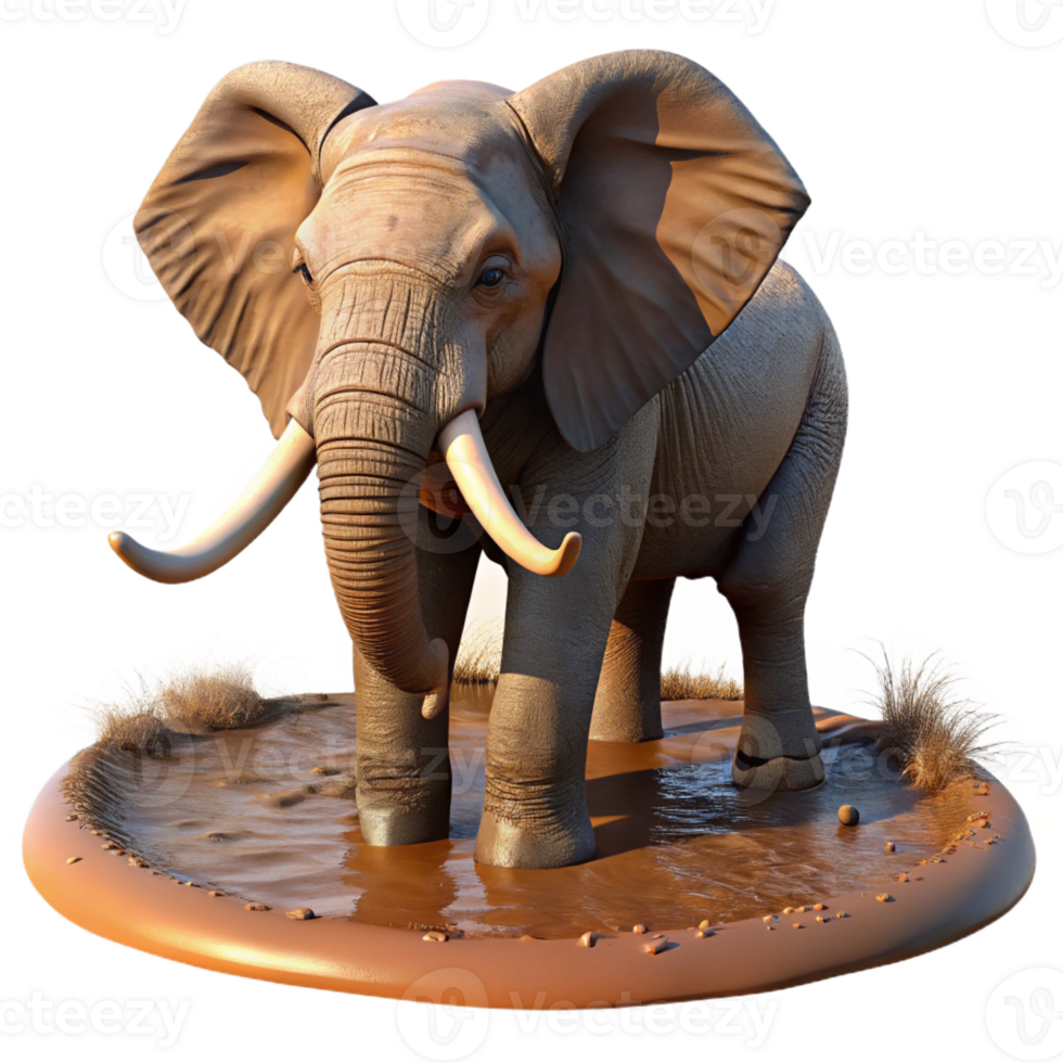 extraordinary classic A majestic African elephant bathing in a muddy waterhole, dust motes illuminated by the setting sun genuine png