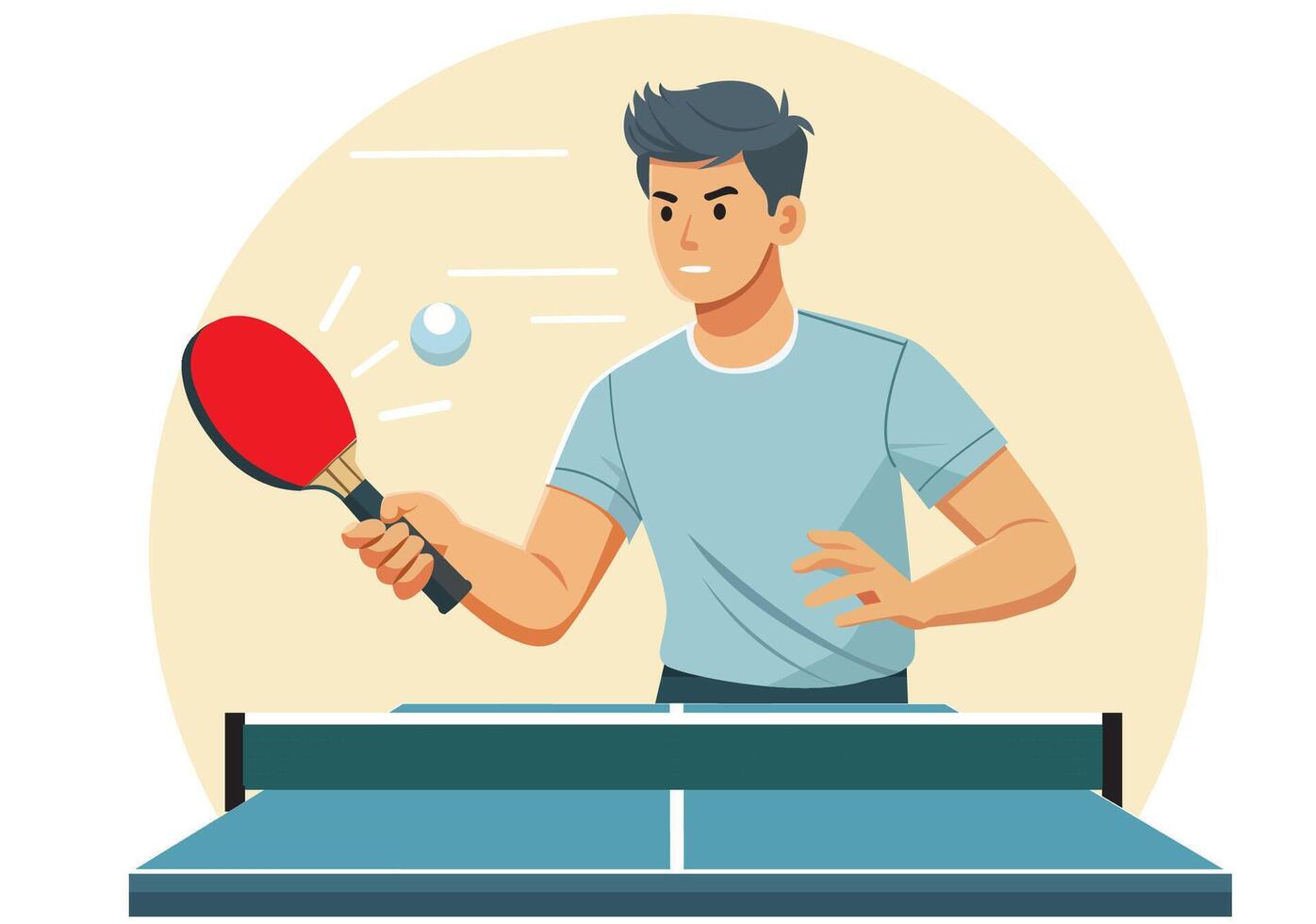 A young man hits a ping pong ball to start a game. vector