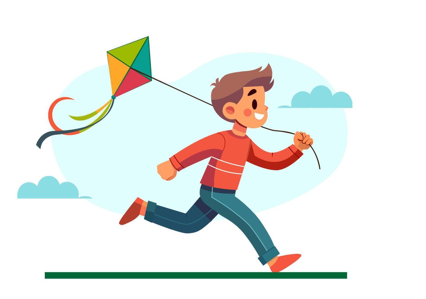 Little boy having fun flying a kite vector
