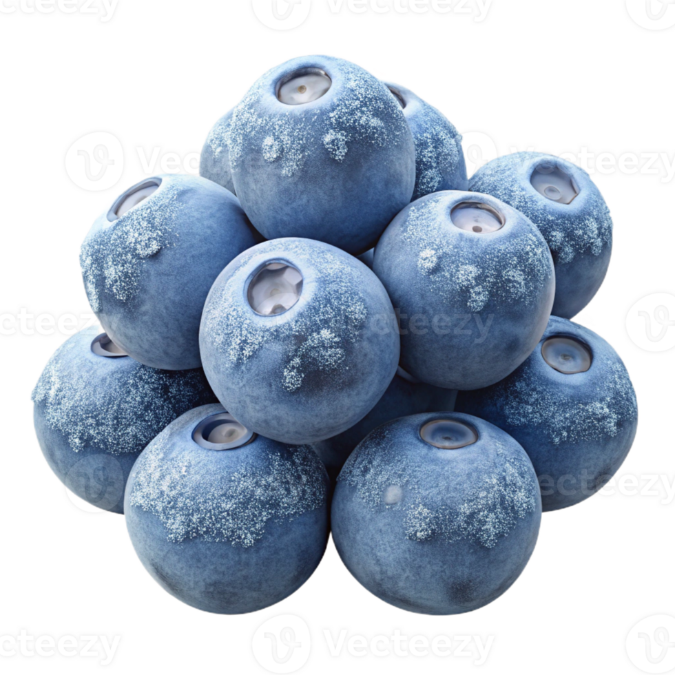 serene creative A cluster of ripe blueberries covered in frost, early morning light, detailed texture, photorealistic 4K png