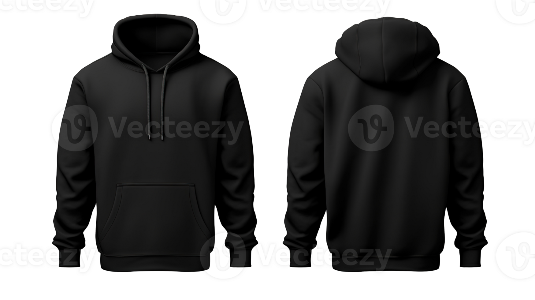 Set of Black Hoodie Mockup with Front and Back View on Transparent Background png