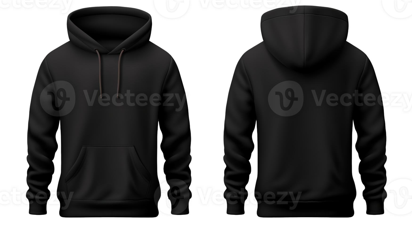 Black Hoodie Mockup Set Front and Back View Isolated on Transparent Background png