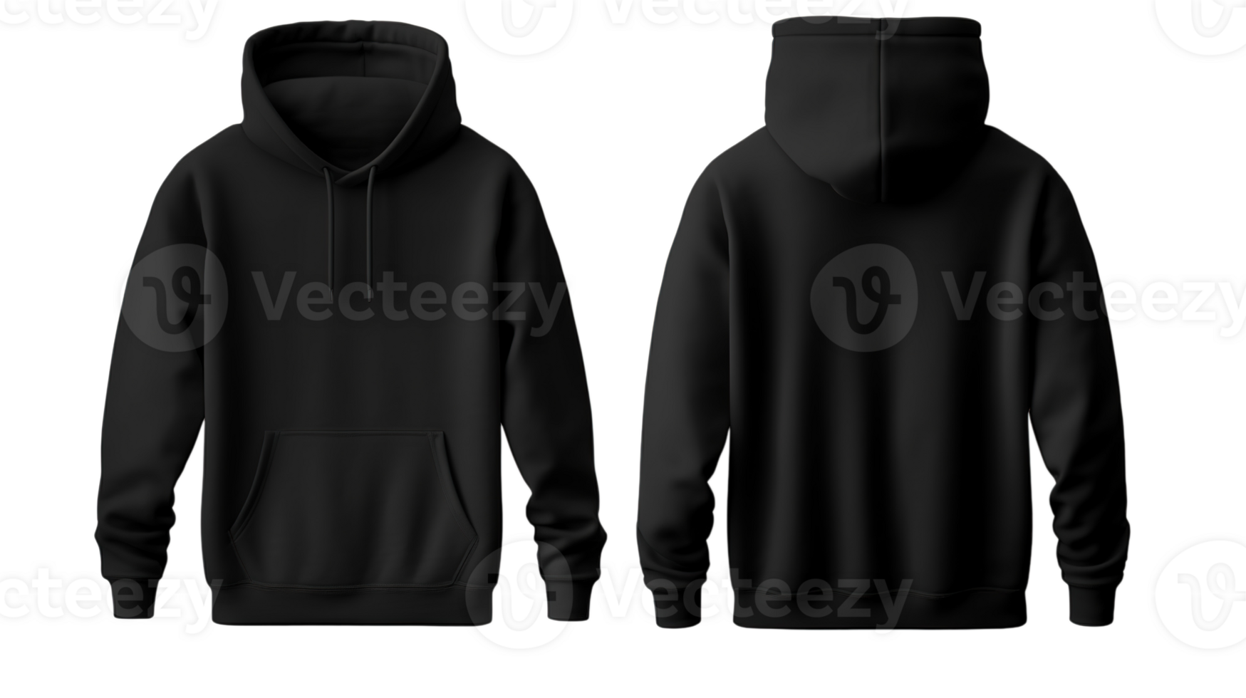 Black Hoodie Mockup Set Front and Back View Isolated on Transparent png