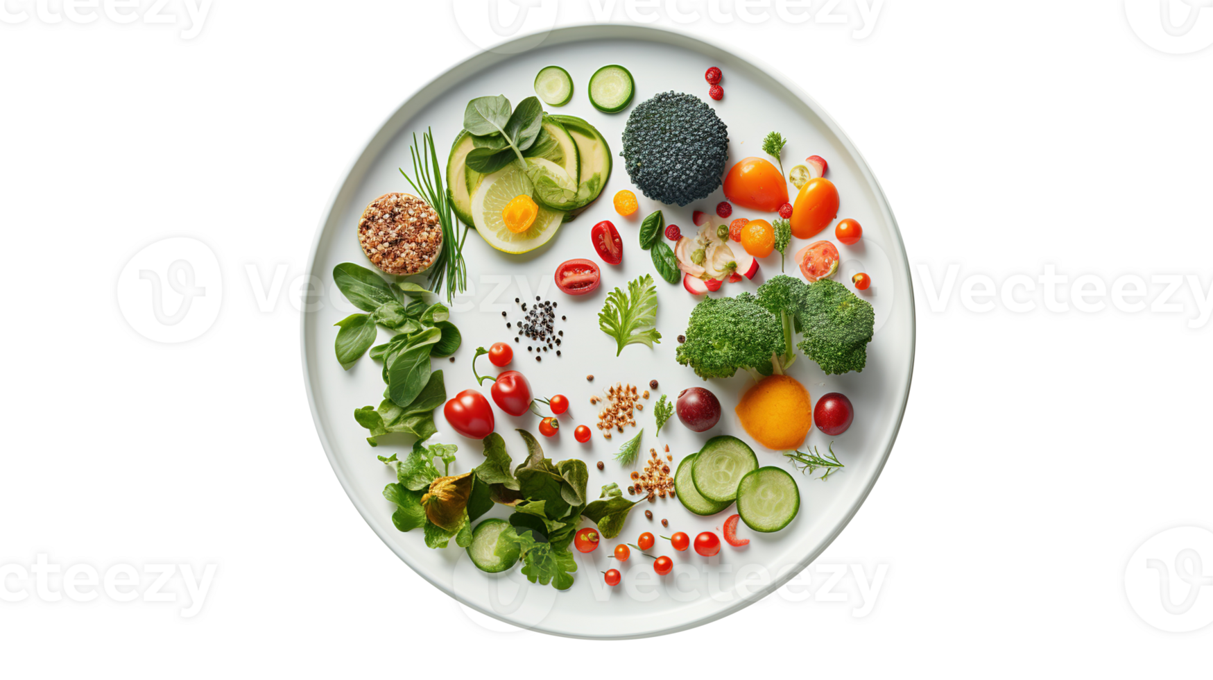 Nutritious Food on Plate Isolated on Transparent. Dieting, Wellness, Healthy Eating Concept png