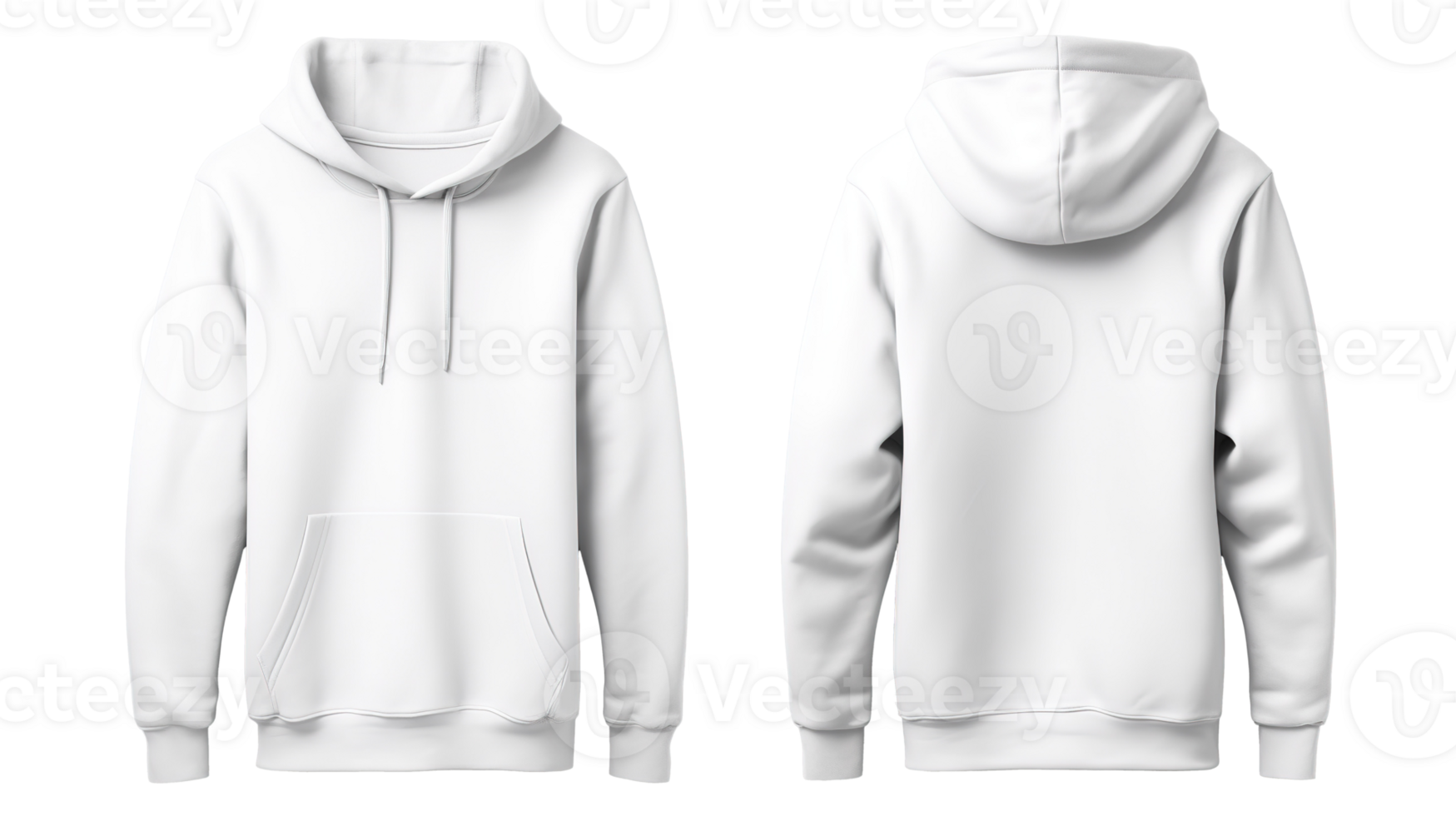 Set of White Front and Back View Hoodie Mockup Isolated on Transparent Background png