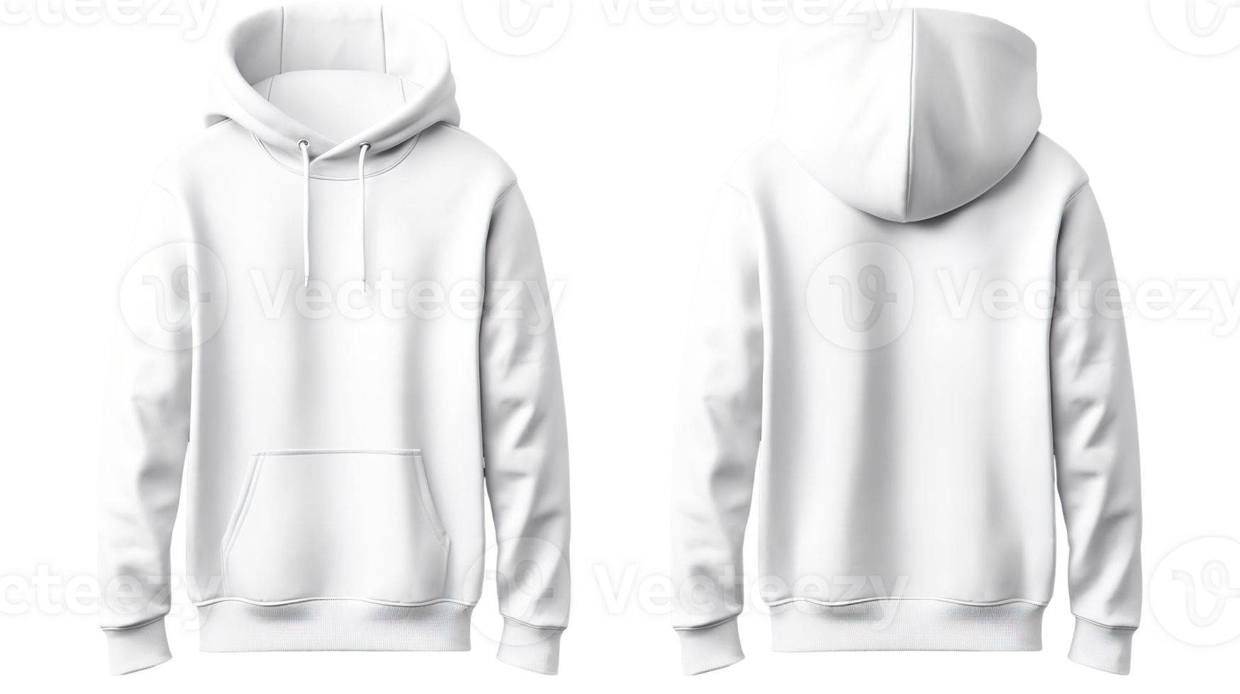 Set of White Front and Back View Hoodie Mockup Isolated at the Transparent Background png
