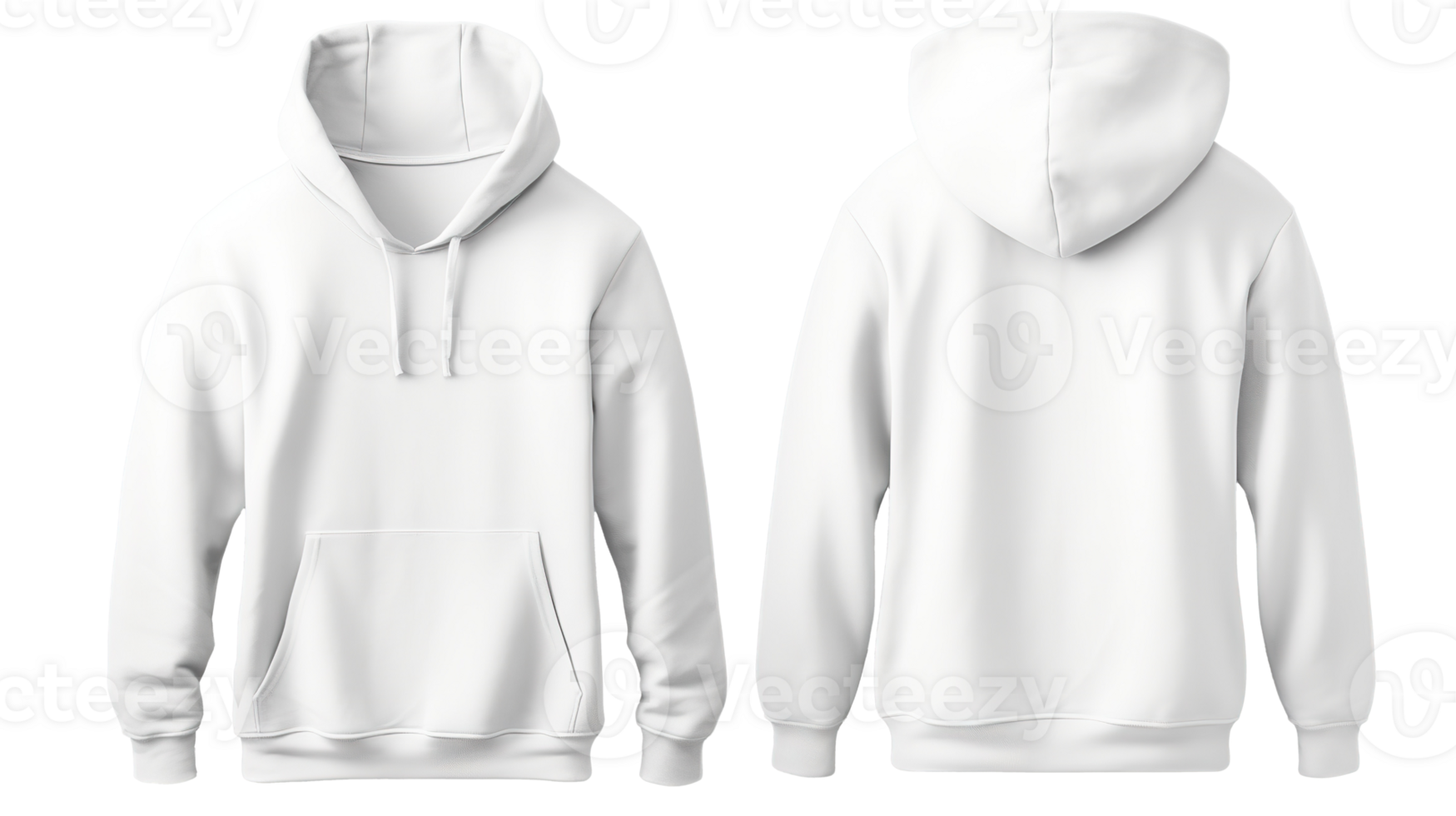 Set of White Front and Back View Hoodie Mockup Isolated on the Transparent Background png