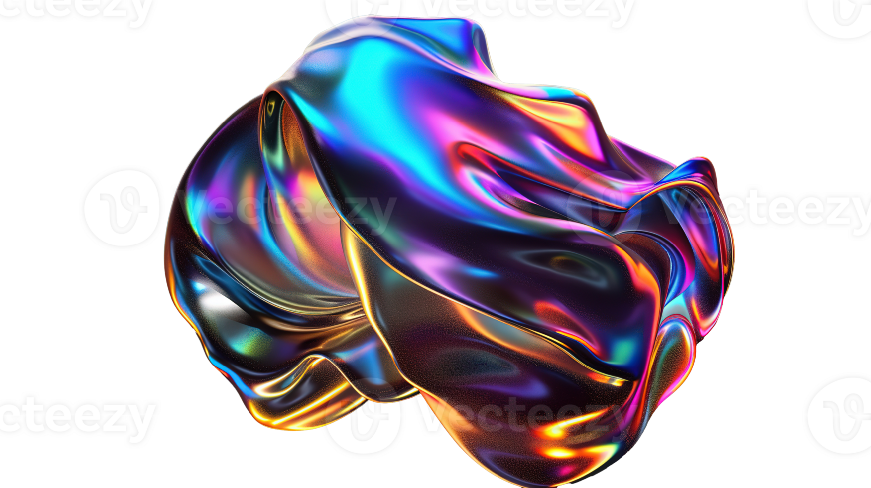 Iridescent Holographic Liquid Blob Shape Isolated on Transparent - Melted Wavy Substance png