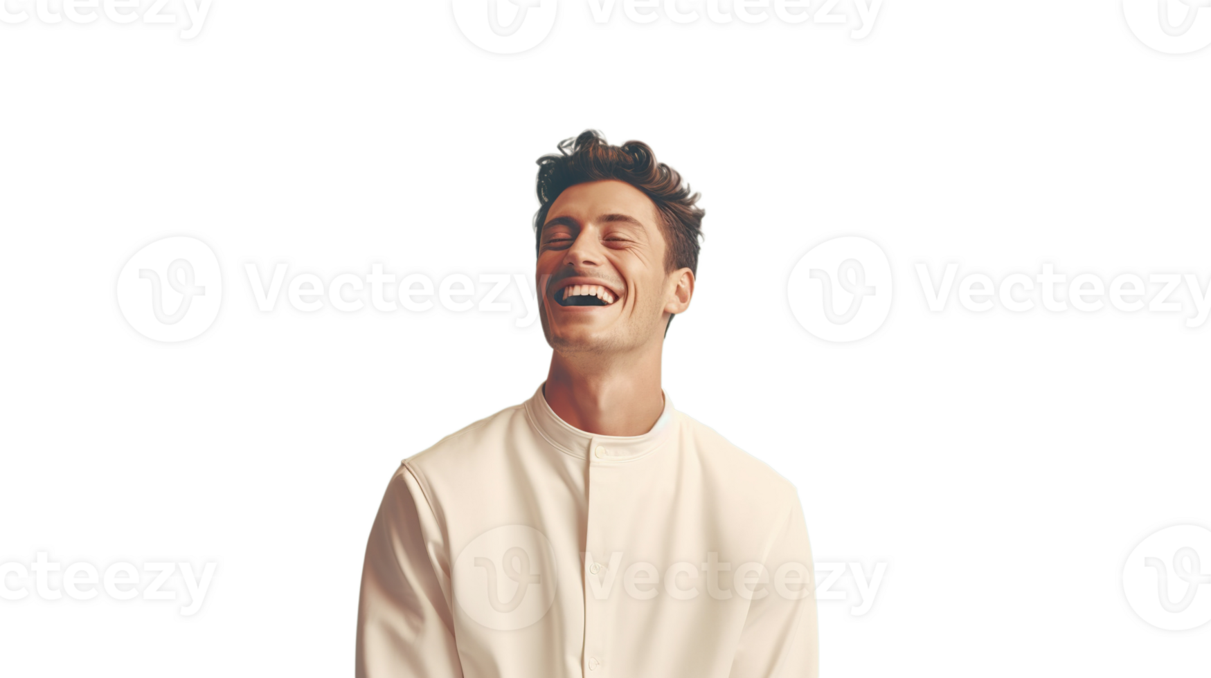 Man laughing isolated on transparent background, happy expression, cheerful, energetic, smiling png