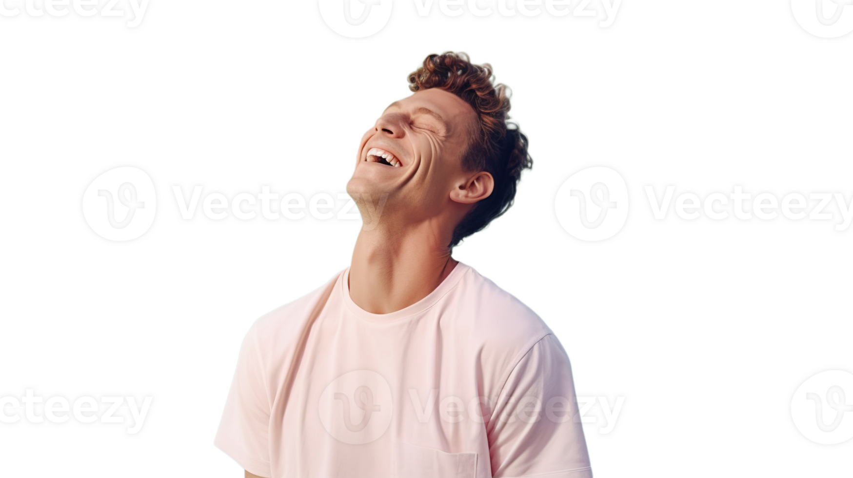 Man laughing isolated on transparent background, happy expression, cheerful, energetic, smiling, positive energy png
