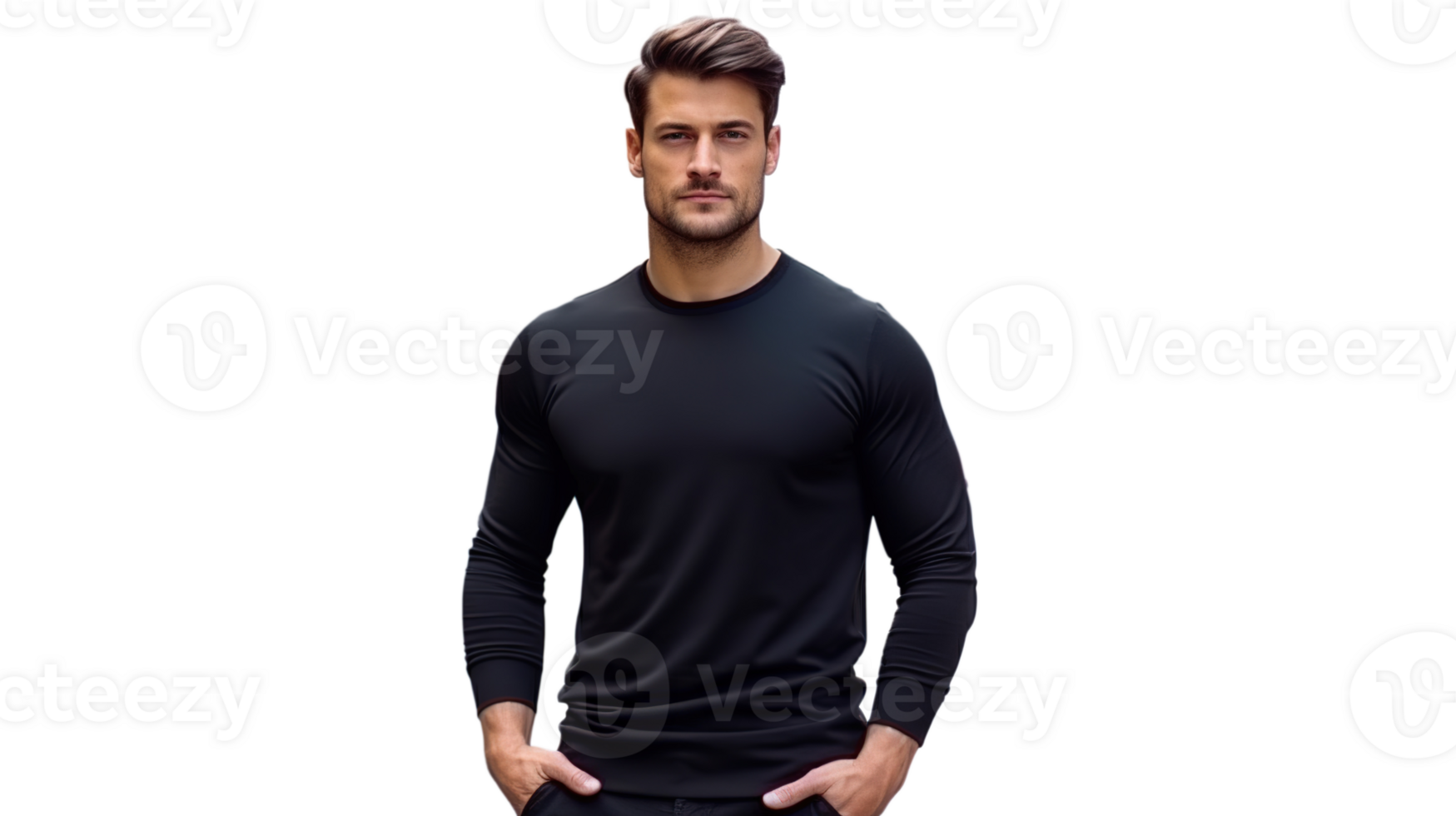 Black Tee Shirt Mockup Placement with Man on Transparent Background. Shirt Mockup png