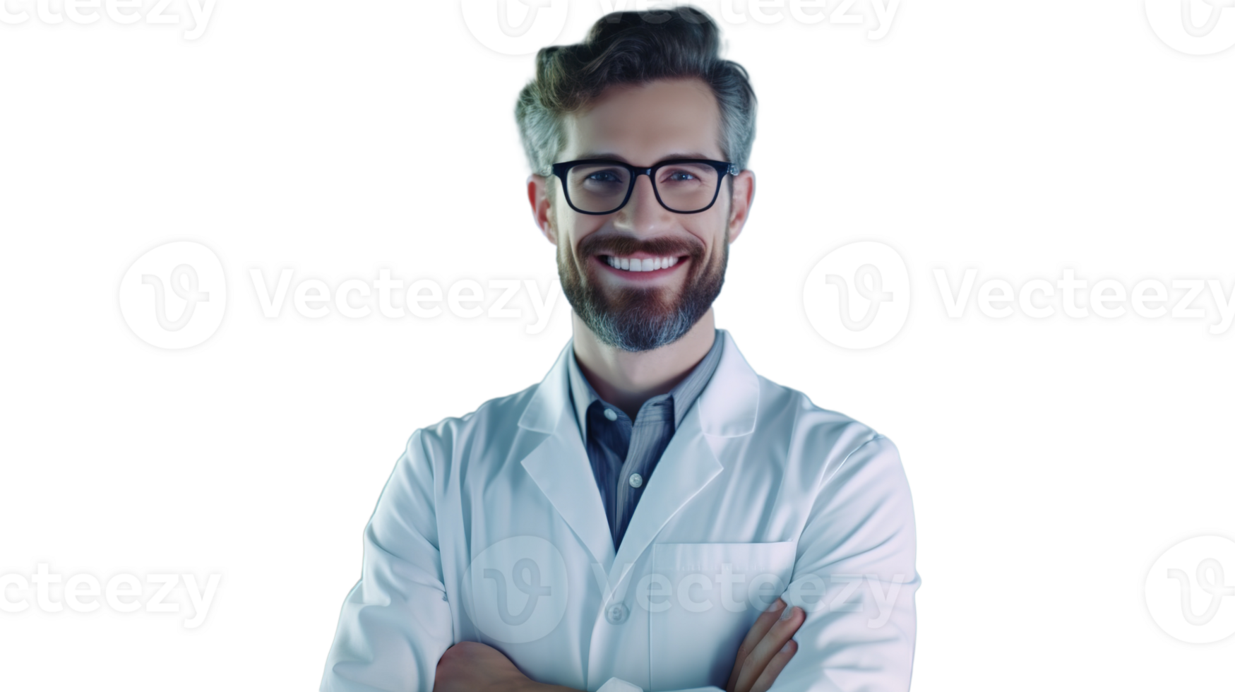 Young Man Scientist in Modern Bright Medical Science Laboratory on Transparent with Crowded png
