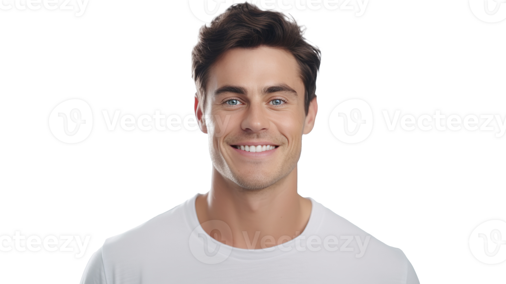 Portrait of Man with Smooth Glowing Skin Smiling on Transparent Background png