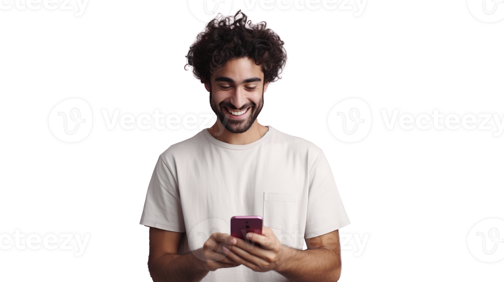 Cheerful Man Using Smartphone Isolated on Transparent Background png