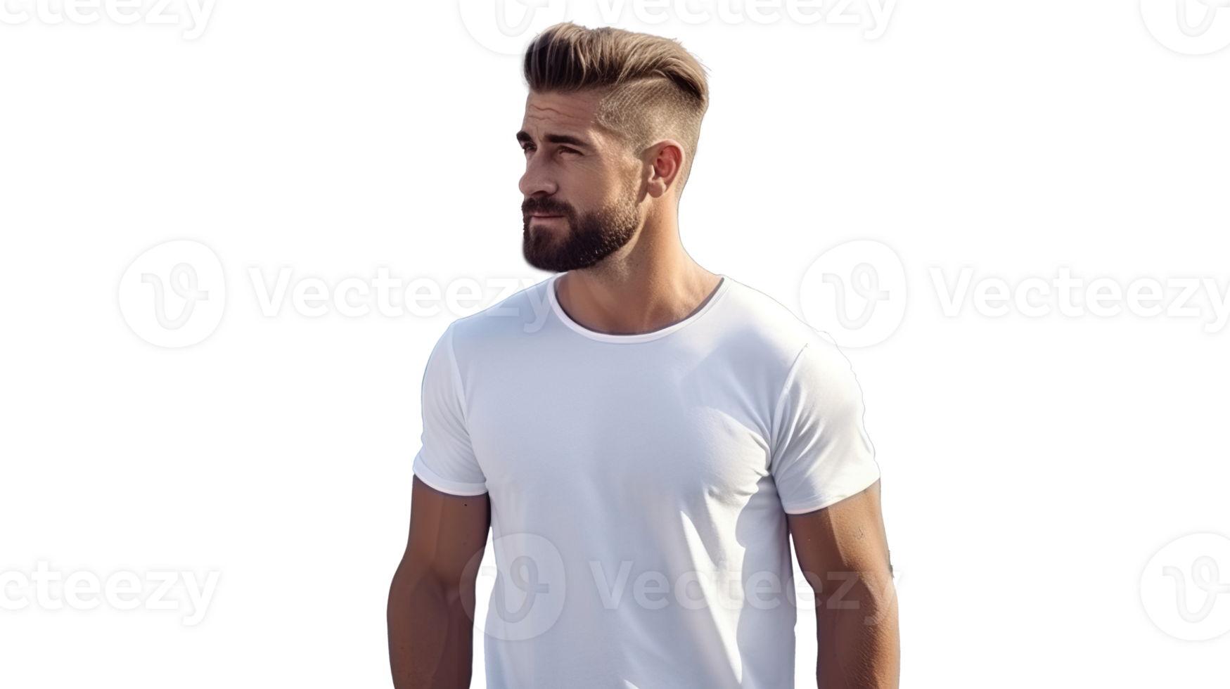 Man in White Tee Shirt Mockup on Transparent Background. Casual Shirt Template Mockup Placement png