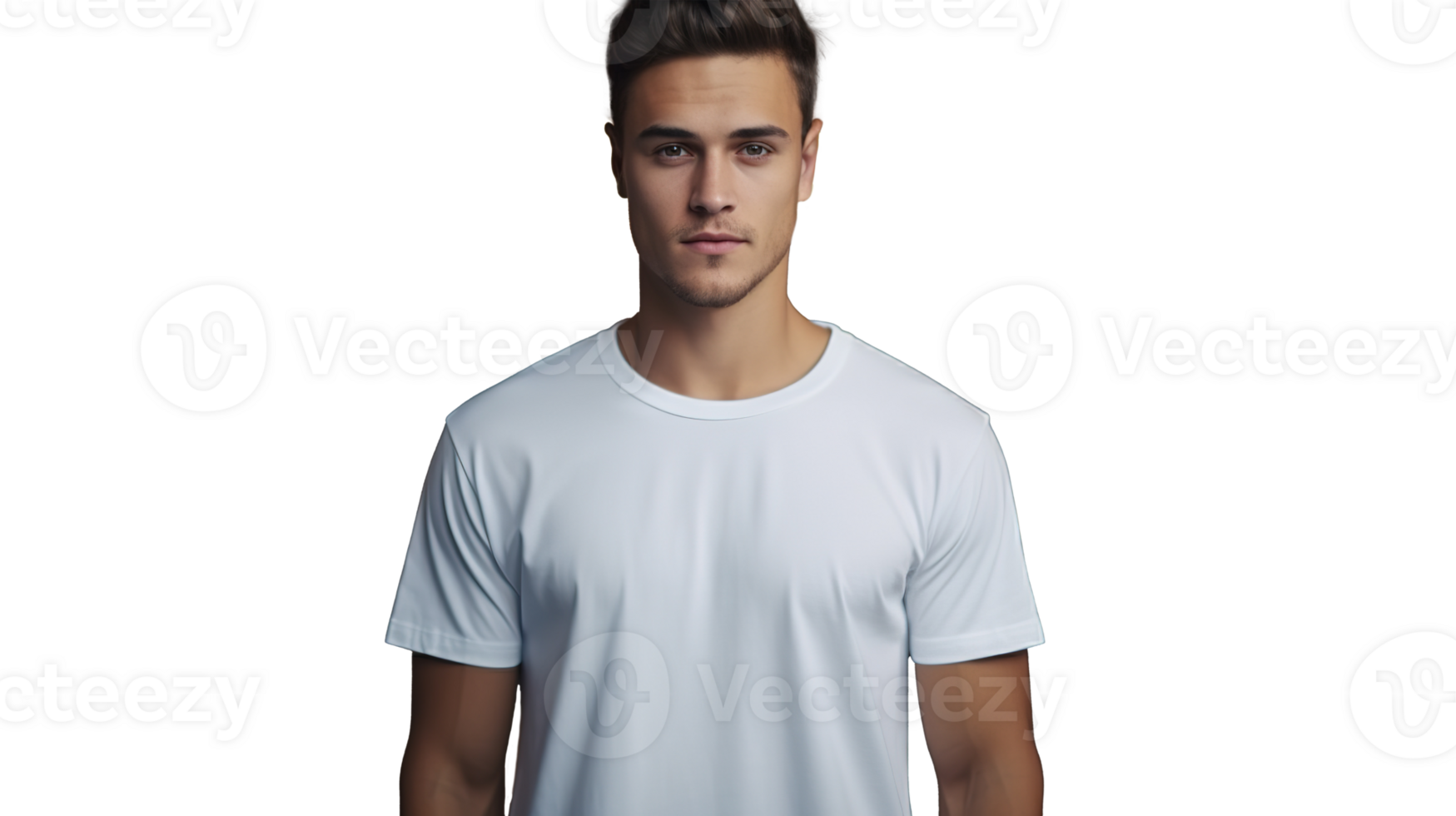 Man in White Tee Shirt Mockup on Transparent Background. Casual Shirt Template for Mockup png