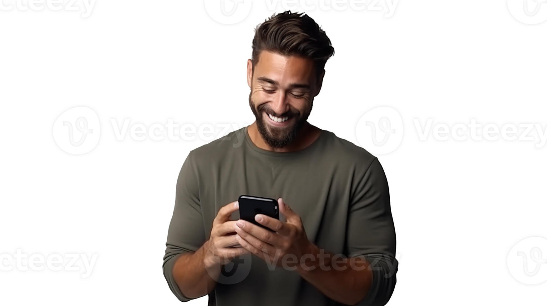 Happy Man Using a Phone Isolated on the Transparent png