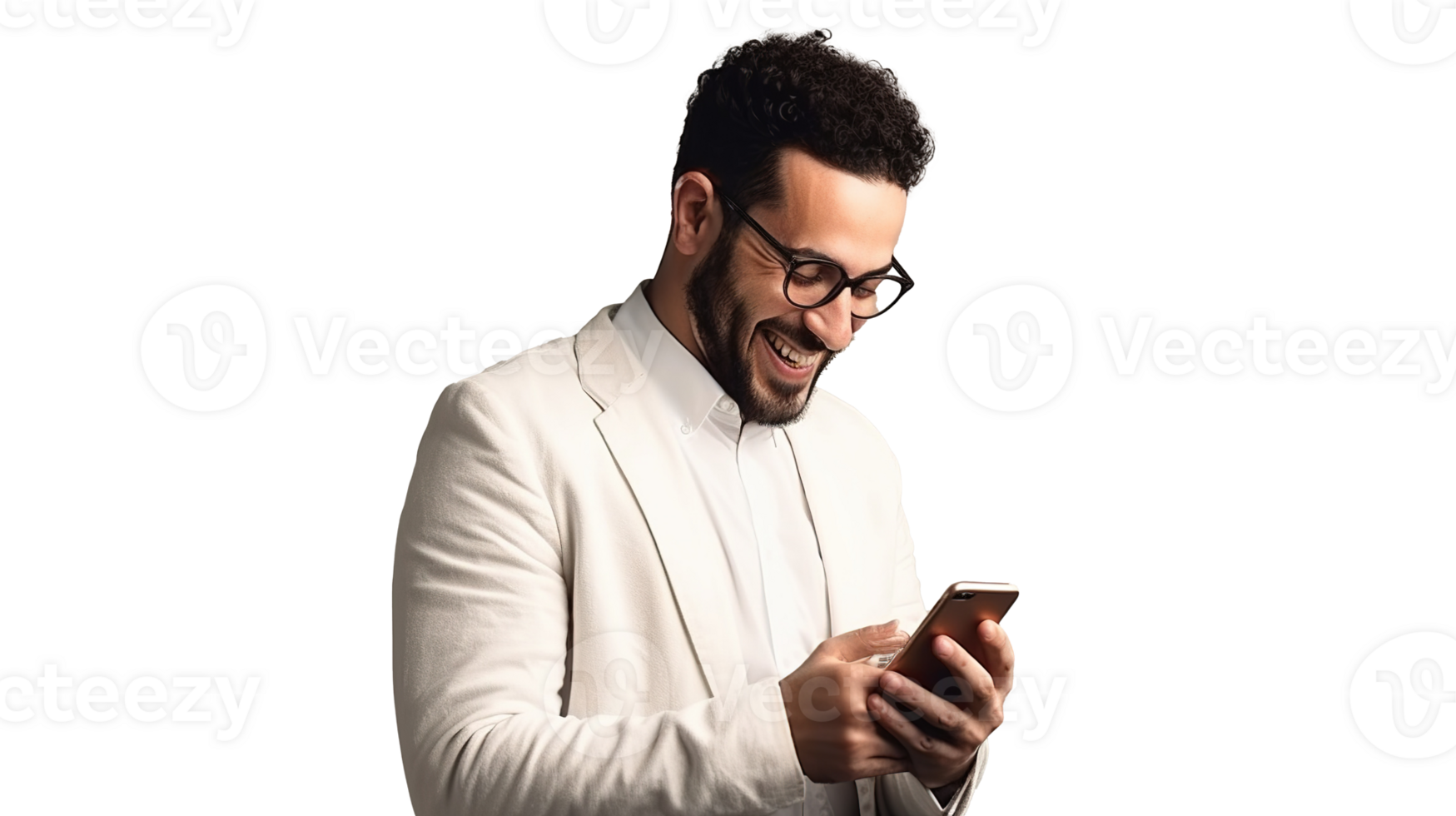 Happy Man Using a Phone Isolated on the Transparent Background png