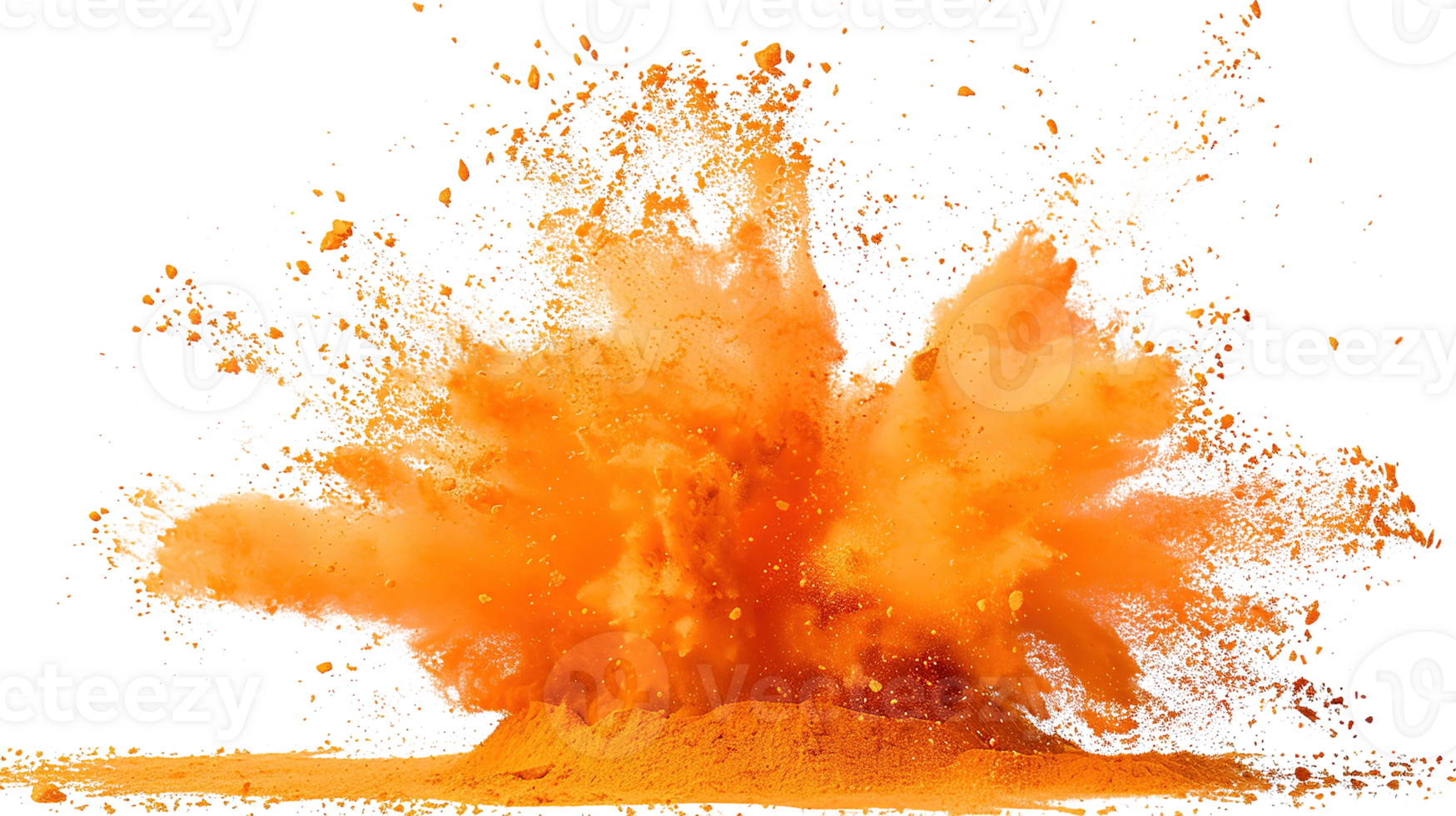 Orange Powder Dust Explosion Splash Isolated on Transparent Background Holi Paint png