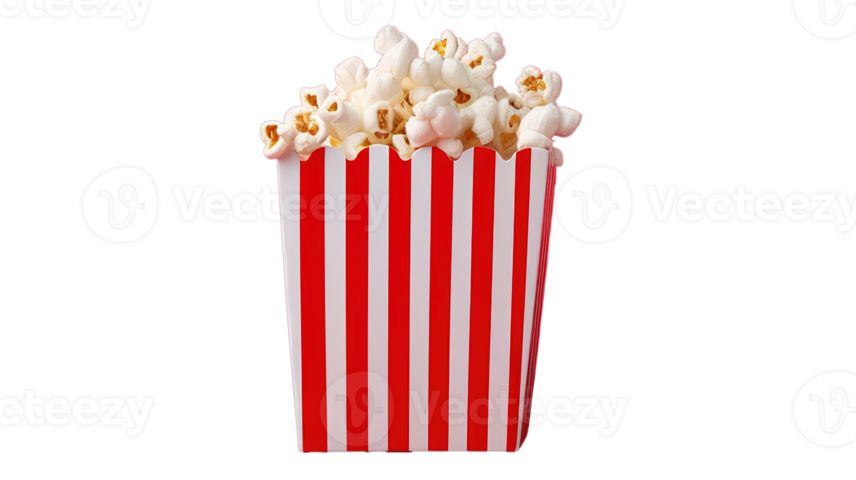 Striped Box with Popcorn on Transparent Background, Copy Space. Snack, Movie, Film png