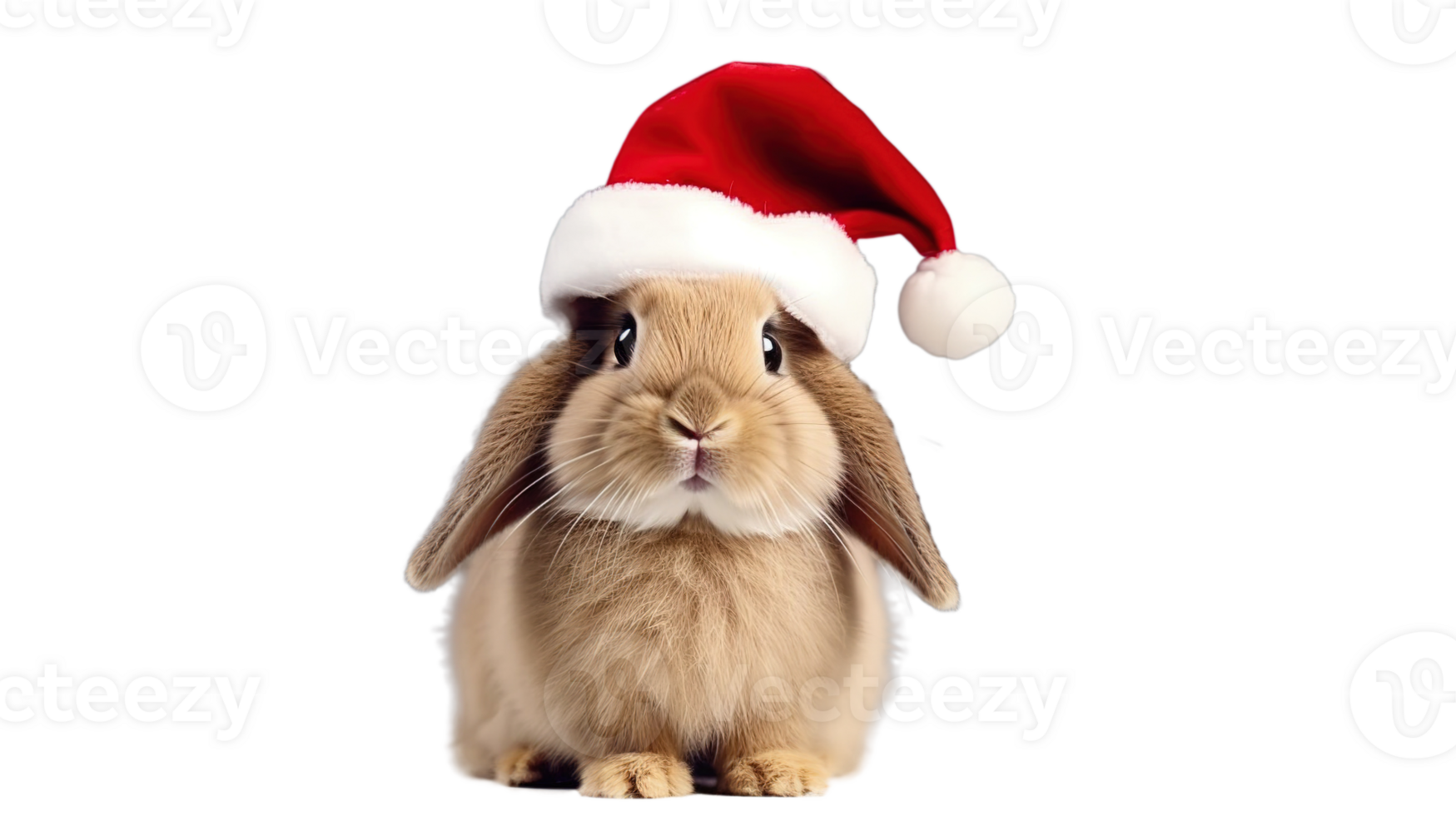 Cute Rabbit with Christmas Hat Isolated on Transparent png