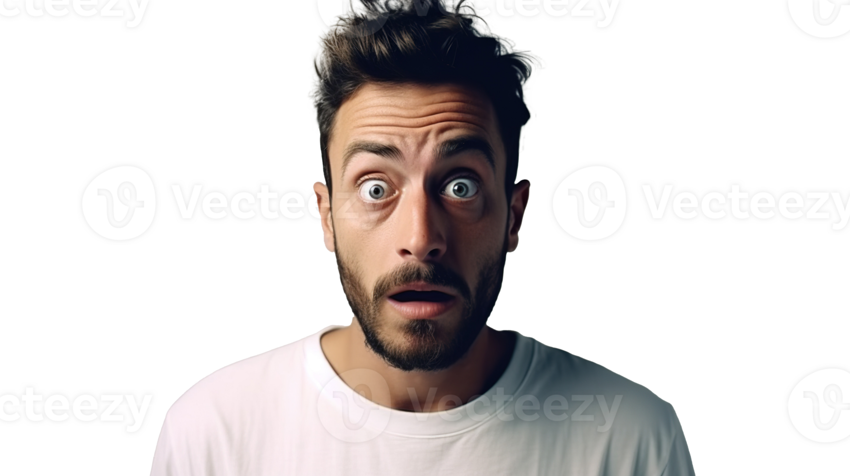 Terrified Man Looking Straight at the Camera on Transparent Background png