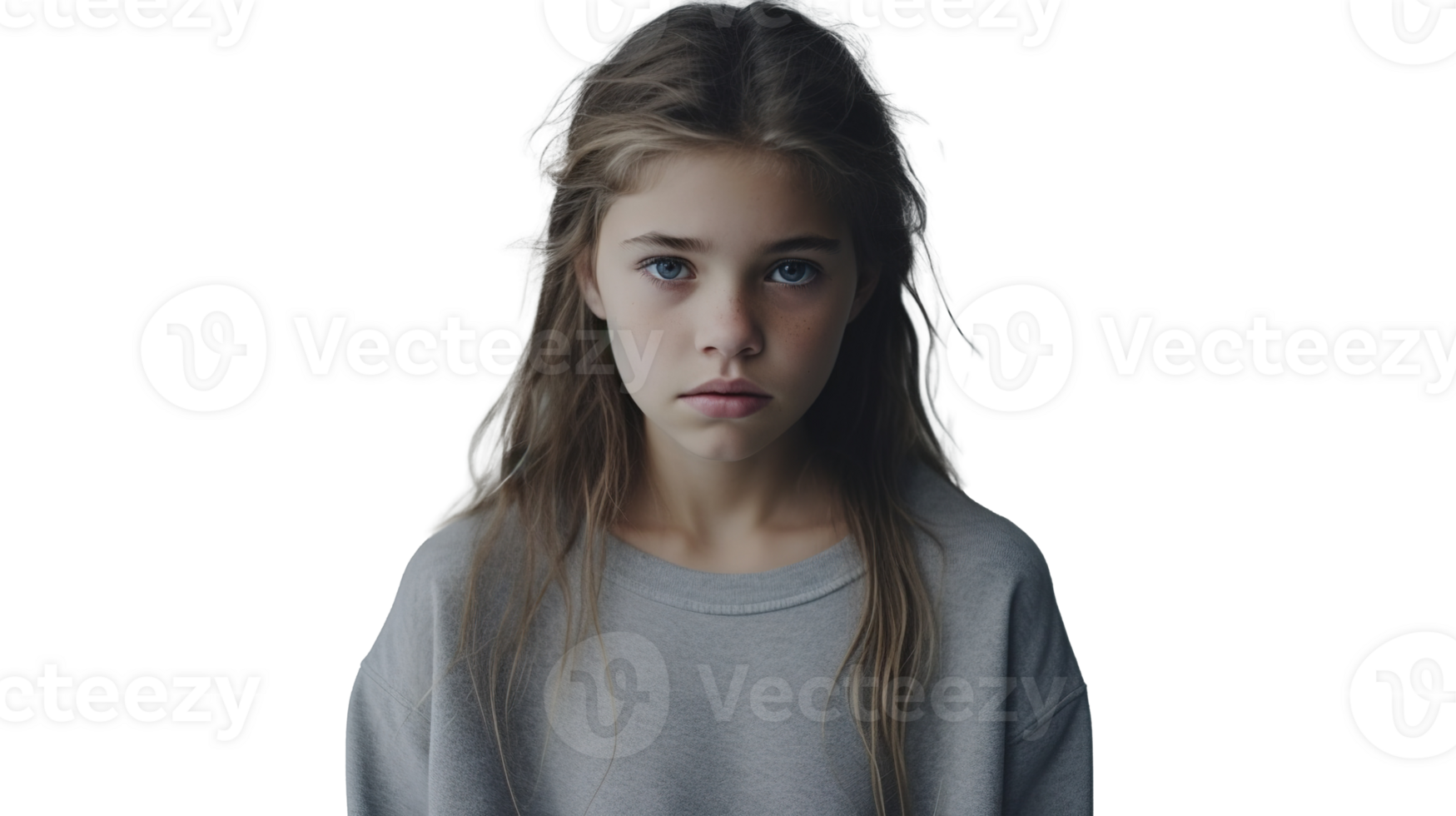 Frightened Girl Staring at the Camera on Transparent Background png