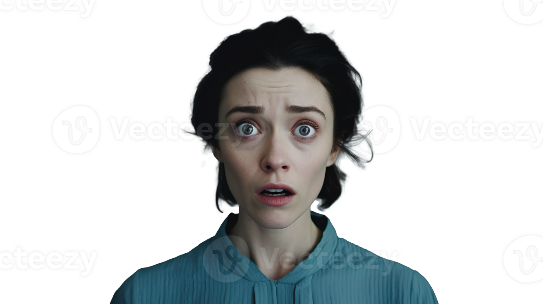 Scared Woman Looking at the Camera Isolated on Transparent png